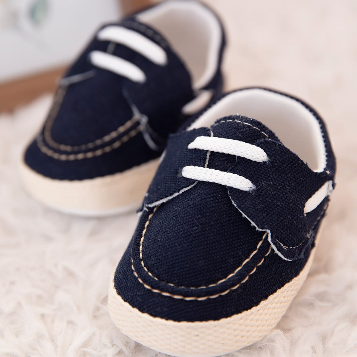 “Midnight Steps” Baby Shoes – Navy & White Soft Sole
