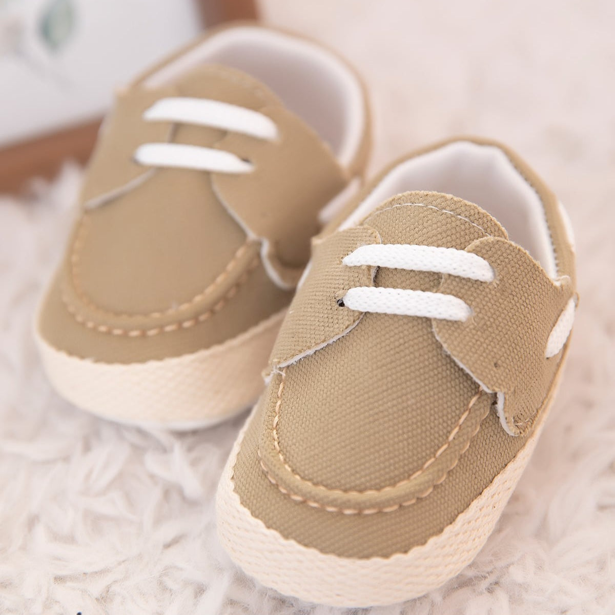 “Sandstone Steps” Baby Shoes – Beige & White Soft Sole