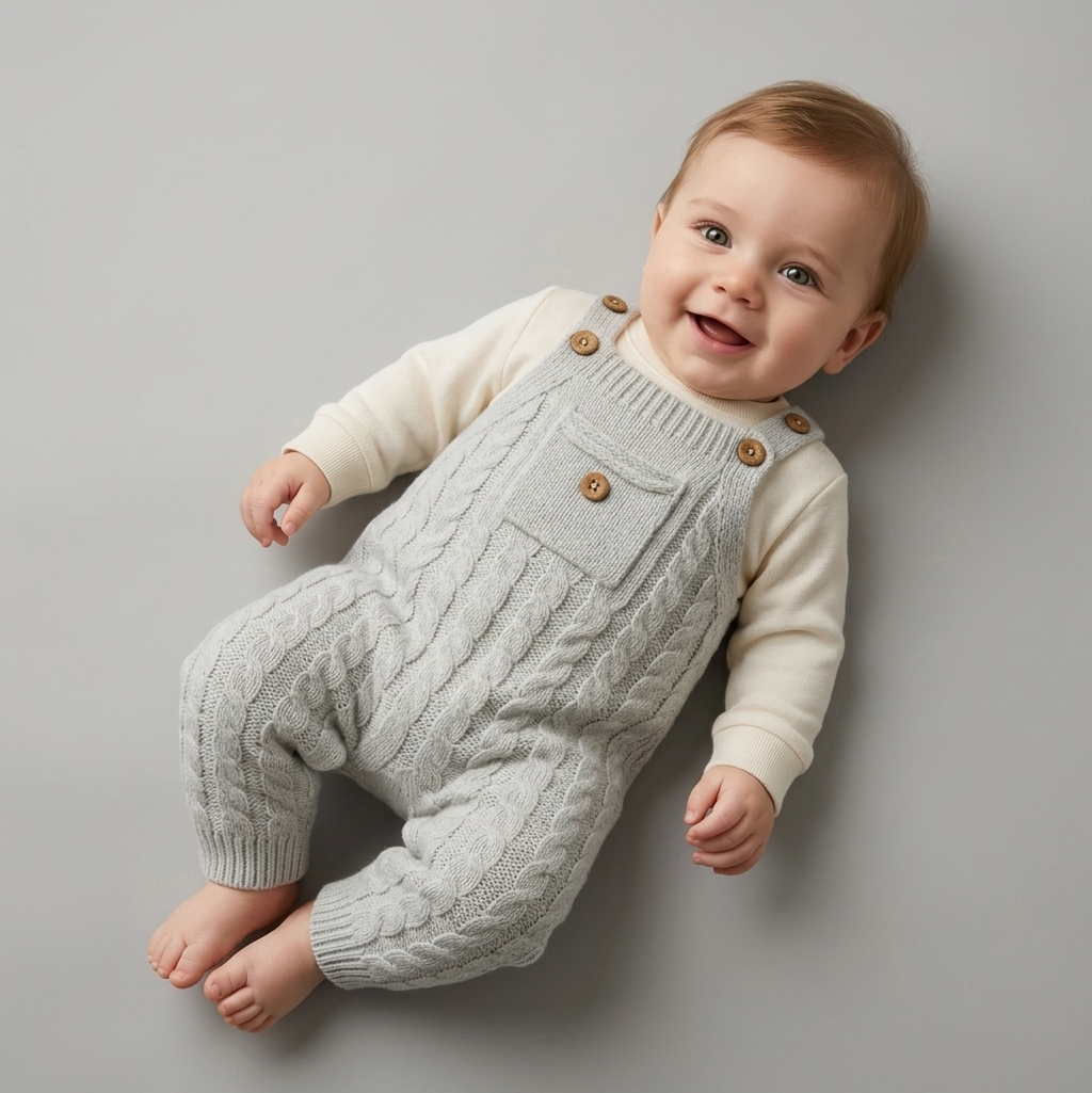 The Julian Cable-Knit Overall Romper Set – Light Gray