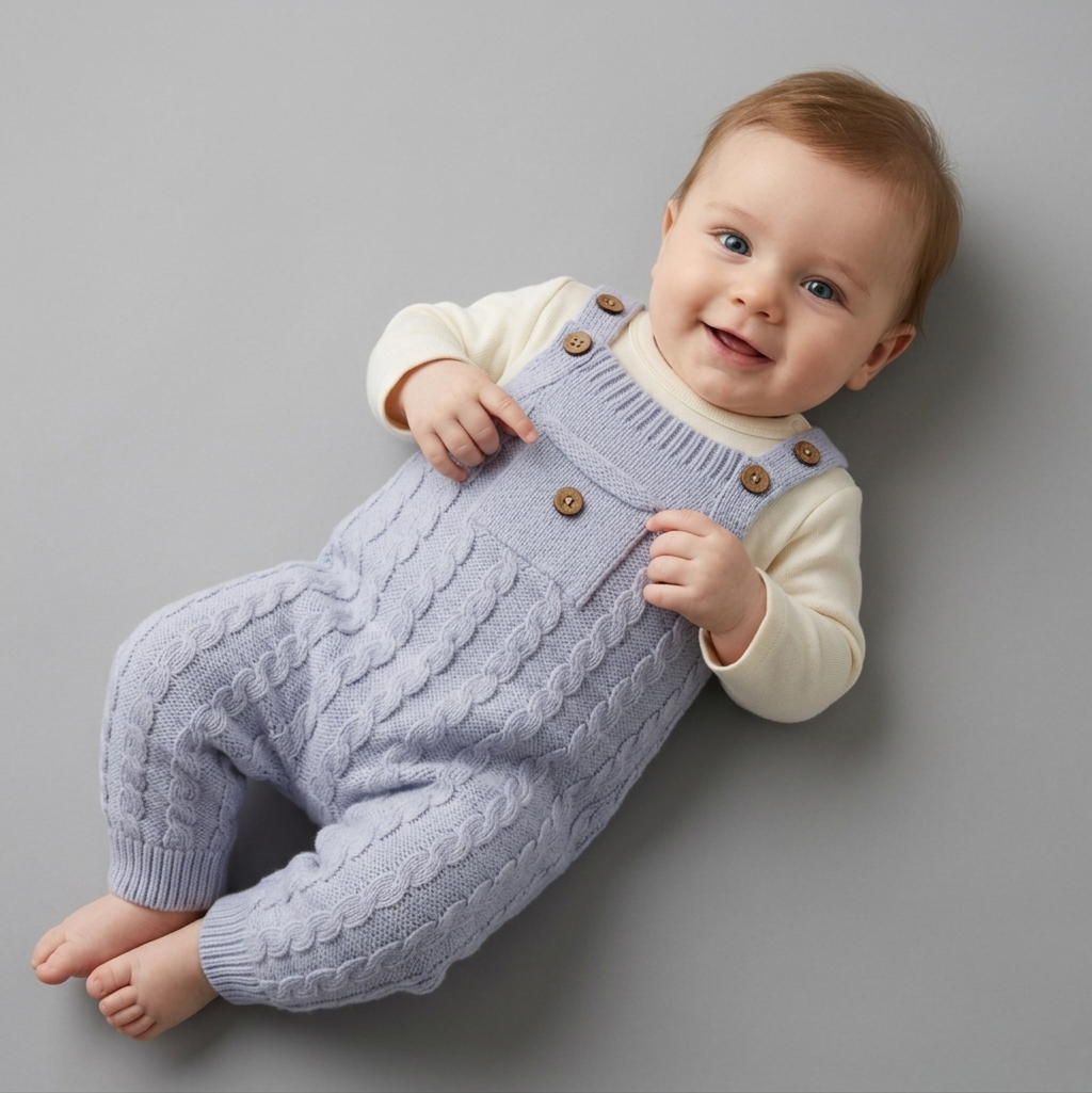 The Oliver Cable-Knit Overall Romper Set – Periwinkle Blue