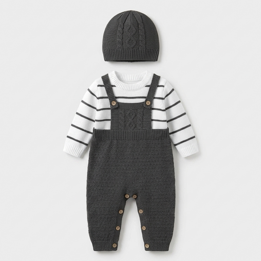 The Caleb Cable-Knit Overall Jumpsuit Set – Dark Gray