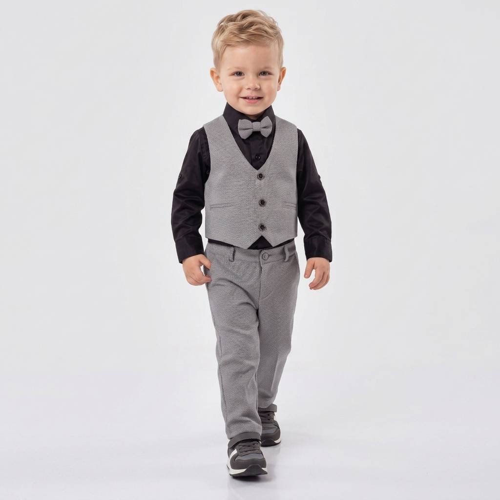 The Adrian 4-Piece Formal Vest Suit Set – Light Gray & Black