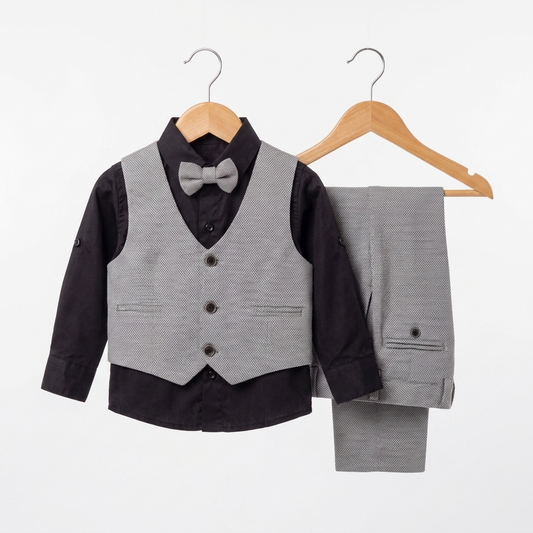 The Adrian 4-Piece Formal Vest Suit Set – Light Gray & Black