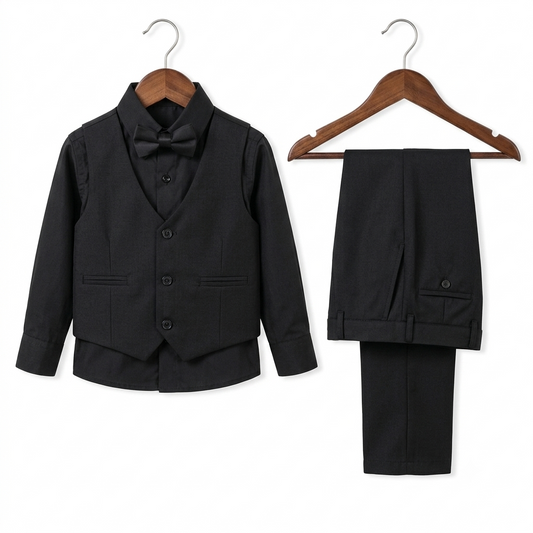 The Dominic 4-Piece Formal Vest Suit Set – Midnight Black