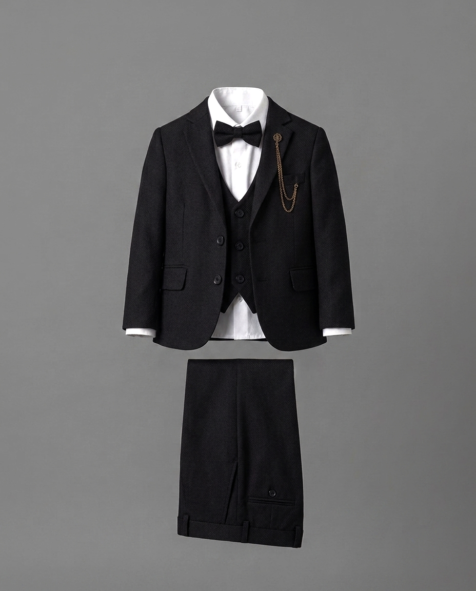 The Frederick 5-Piece Formal Suit Set with Gold Chain – Onyx Black