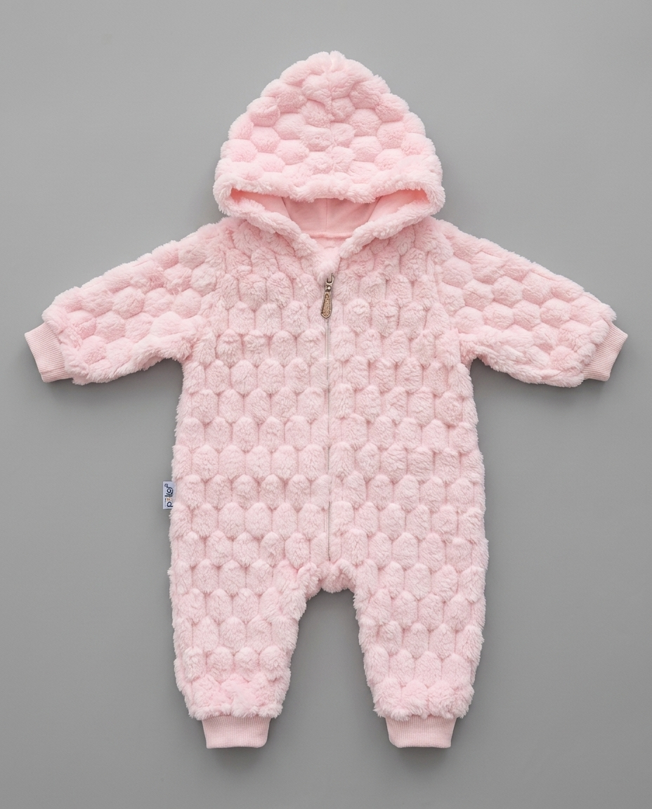The Ophelia Plush Textured Hooded Footed Romper – Soft Pink