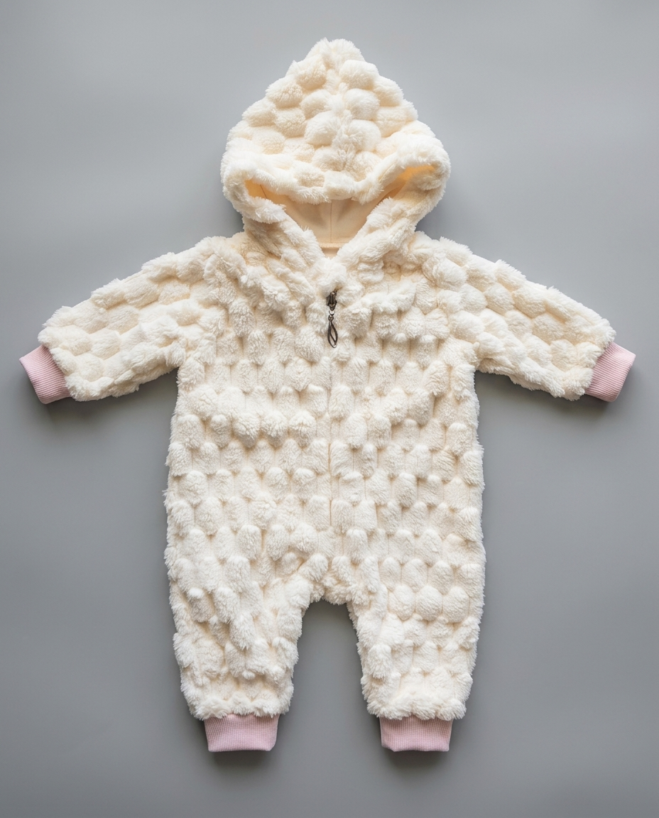 The Evander Plush Textured Hooded Footed Romper – Off-White Cream