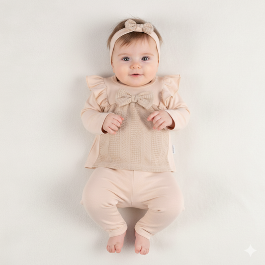 The "Sweet Bow" Baby Set Beige