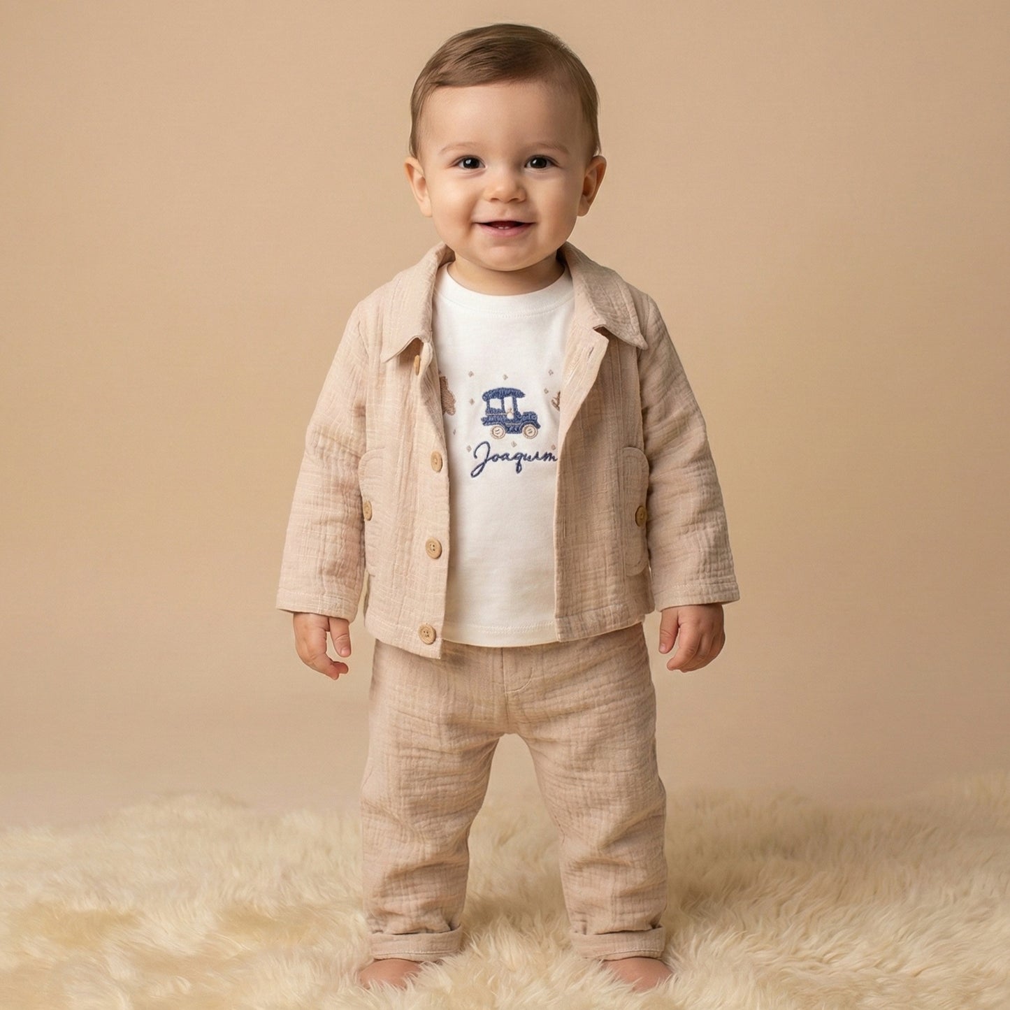 3 Pcs Beige Textured Toddler Outfit