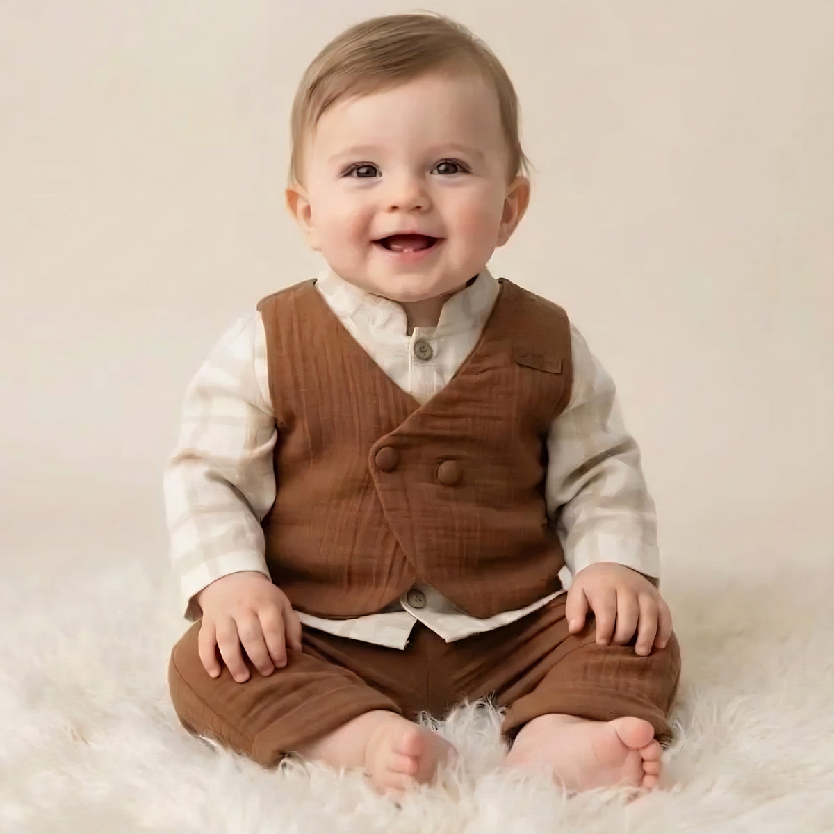 Plaid Ruffle & Textured Vest Set