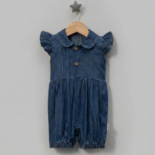 Denim Ruffle Sleeve Romper
