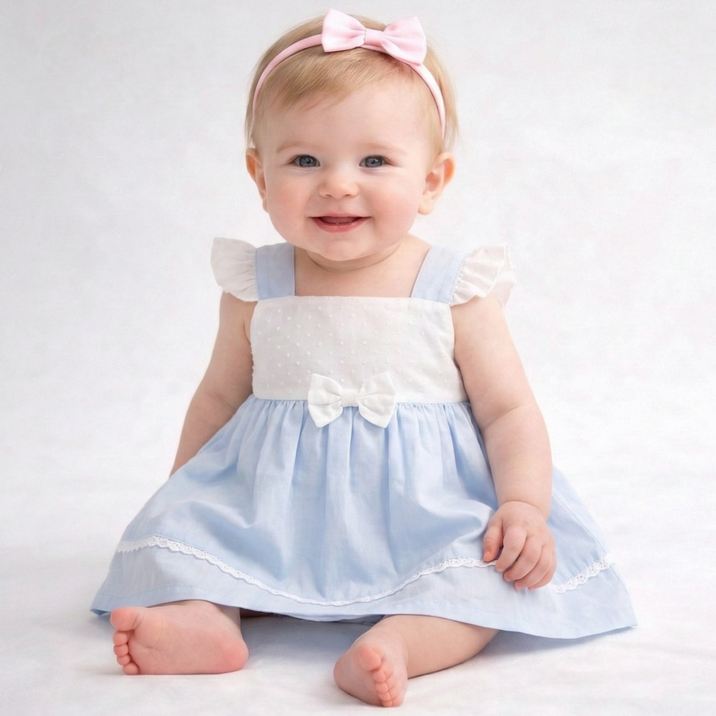 Light Blue & White Lace Trim Dress