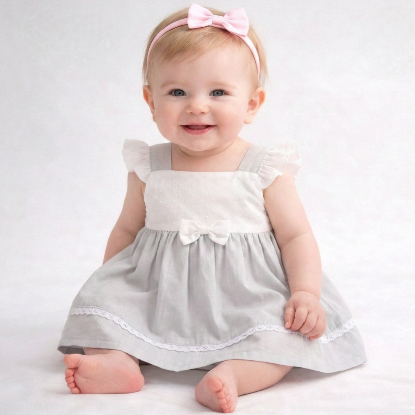 White & Light Gray Ruffle Dress