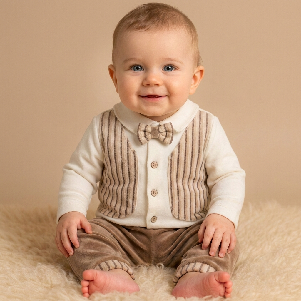 Cream & Brown Toddler Outfit – 2-Piece Set with Vest-Shirt & Pants