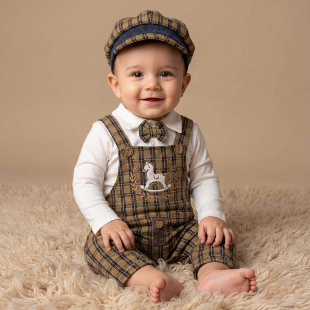 Plaid Rocking Horse – Baby Boy Outfit