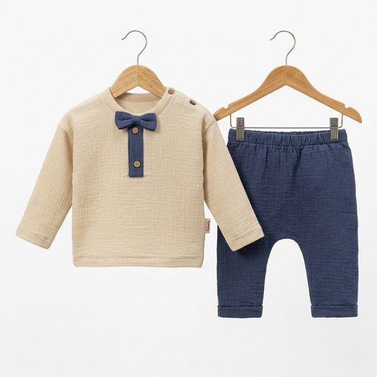 Ecru & Navy Charm – Baby Boy Outfit