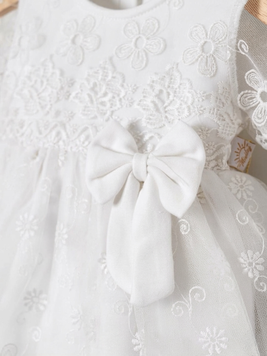 Baby Girl White Floral Lace Tutu Dress with Matching Headband