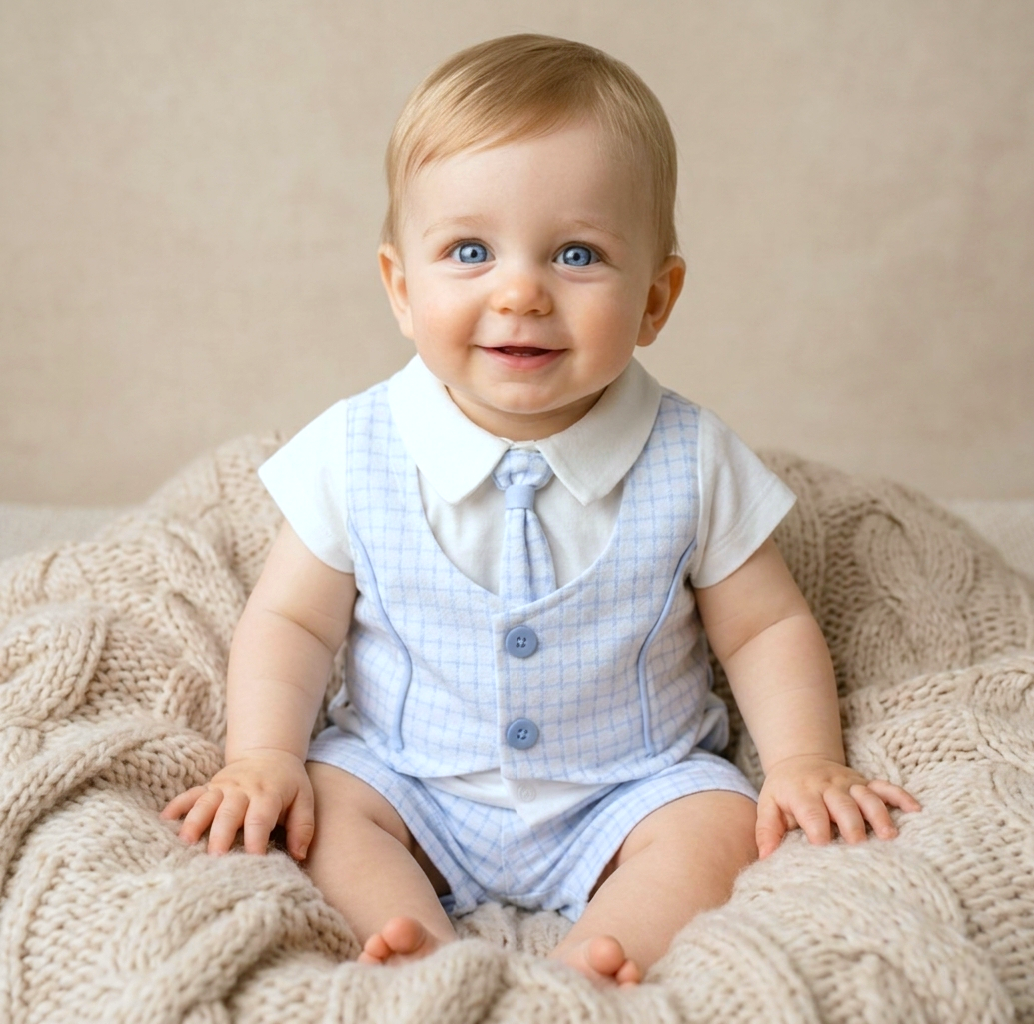 Azure Charm – Baby Boy Checkered Set