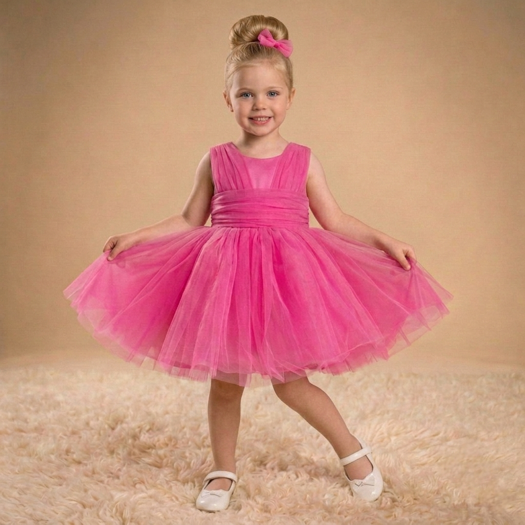 Pink Baby Girl Tulle Dress – Sleeveless Party Outfit