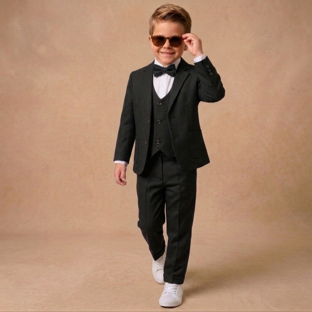 Black Baby Formal Suit – Blazer, Vest & Bow Tie