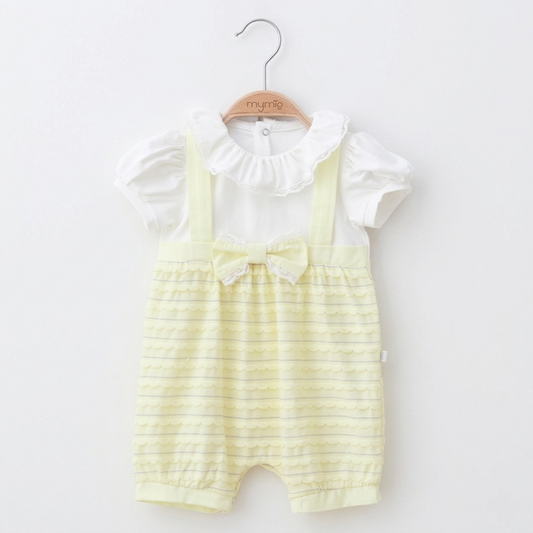 “Golden Bloom” Baby Romper Set – Lace Collar & Bow Detail
