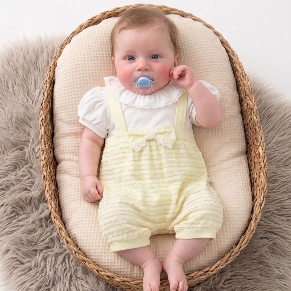 “Golden Bloom” Baby Romper Set – Lace Collar & Bow Detail