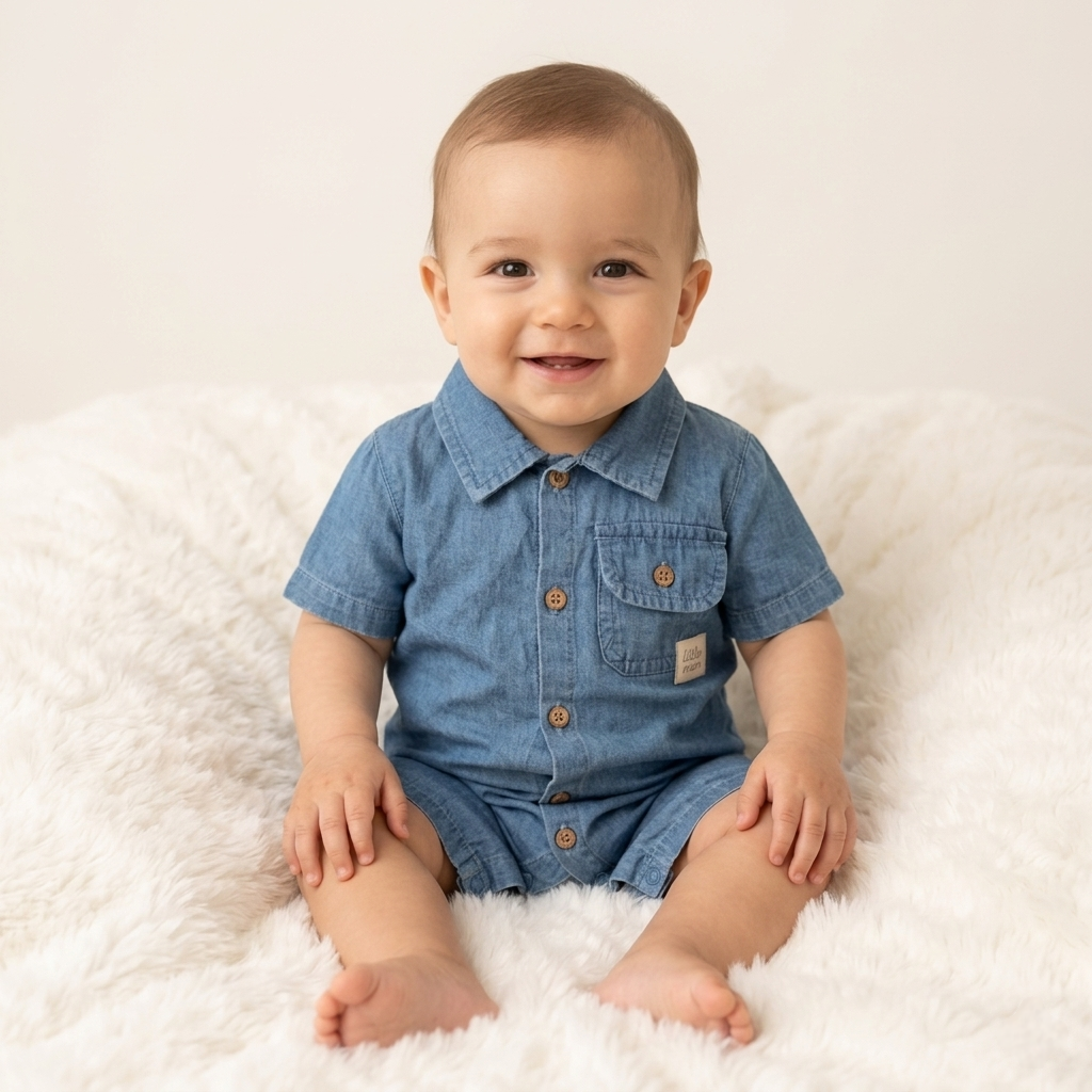 “Little Gentleman” Baby Denim Romper – Collared & Buttoned