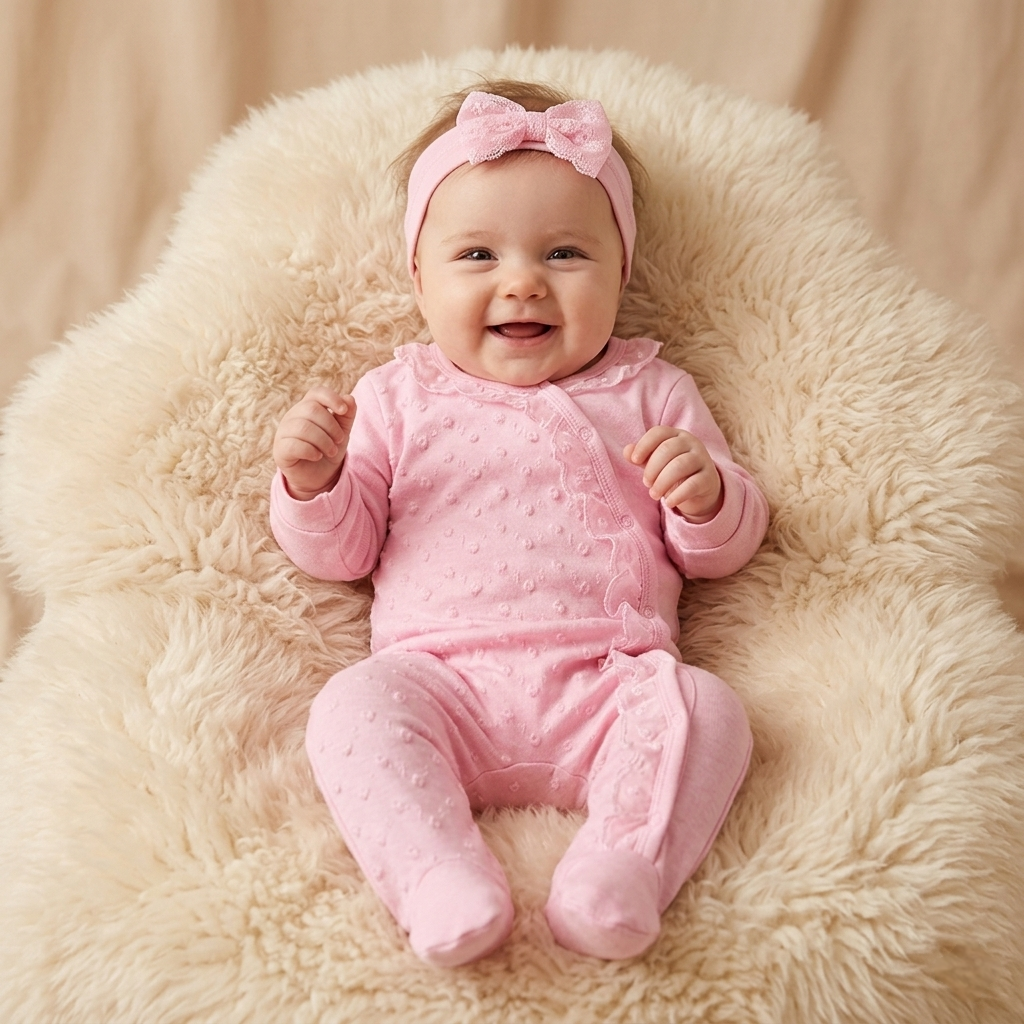 “Rosebud Whispers” Baby Onesie Set – Pink with Headband
