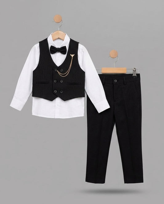 The Frederick 5-Piece Formal Suit Set with Gold Chain – Onyx Black