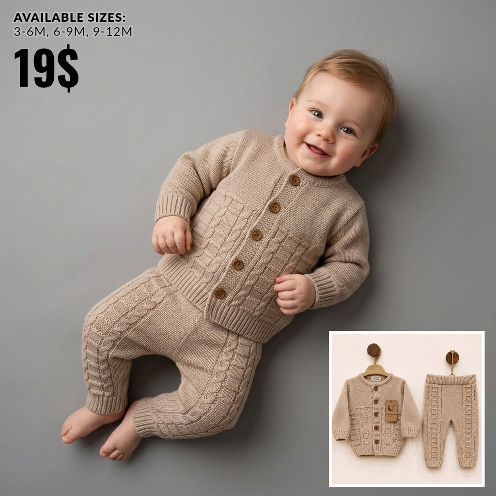 The Arthur 2-Piece Cable-Knit Cardigan Set – Warm Beige