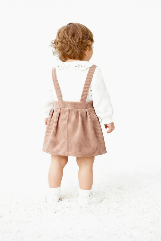 Corduroy Pinafore & Embroidered Blouse