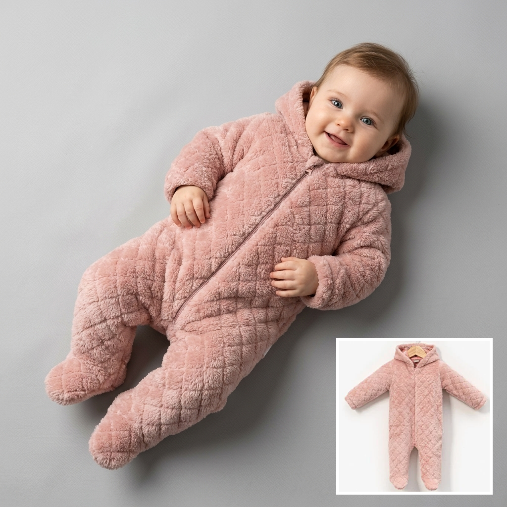 The Evangeline Quilted Hooded Snowsuit – Soft Pink