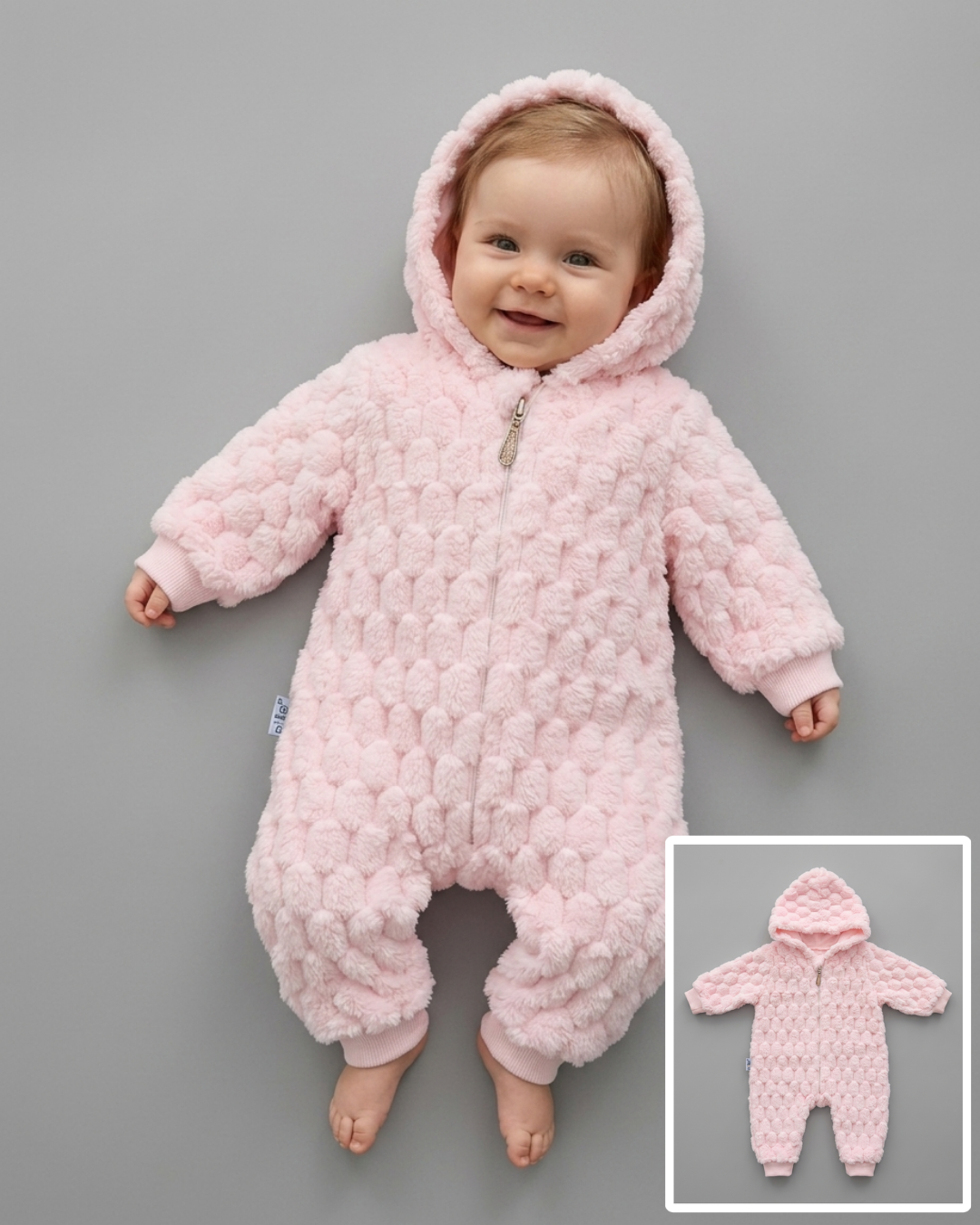 The Ophelia Plush Textured Hooded Footed Romper – Soft Pink