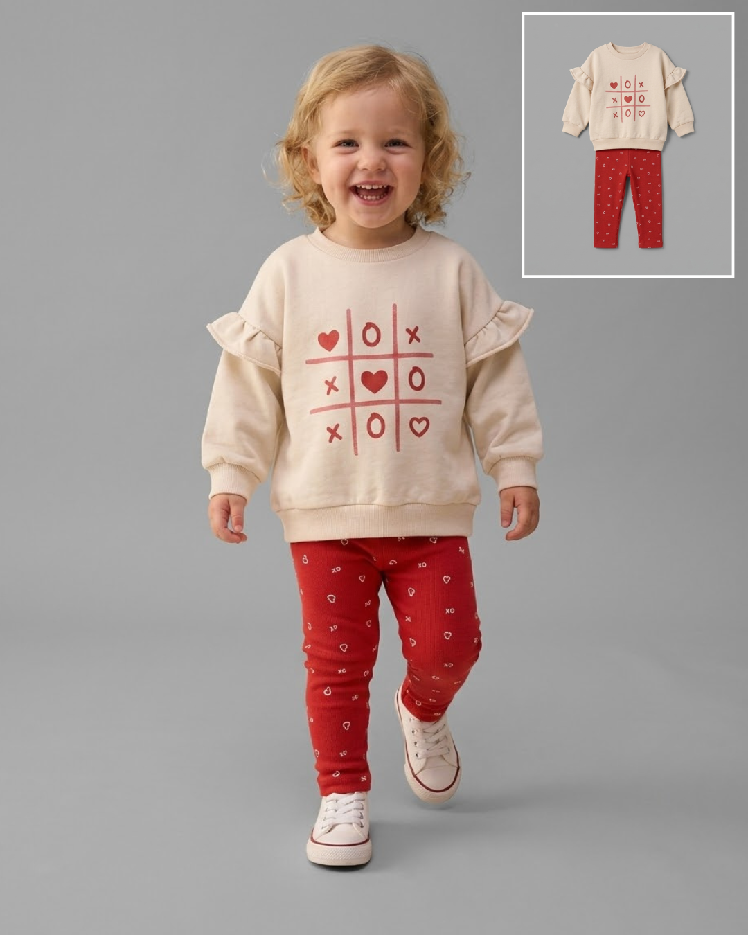 The Adeline Heart Tic-Tac-Toe Sweatshirt & Pants Set – Cream & Red