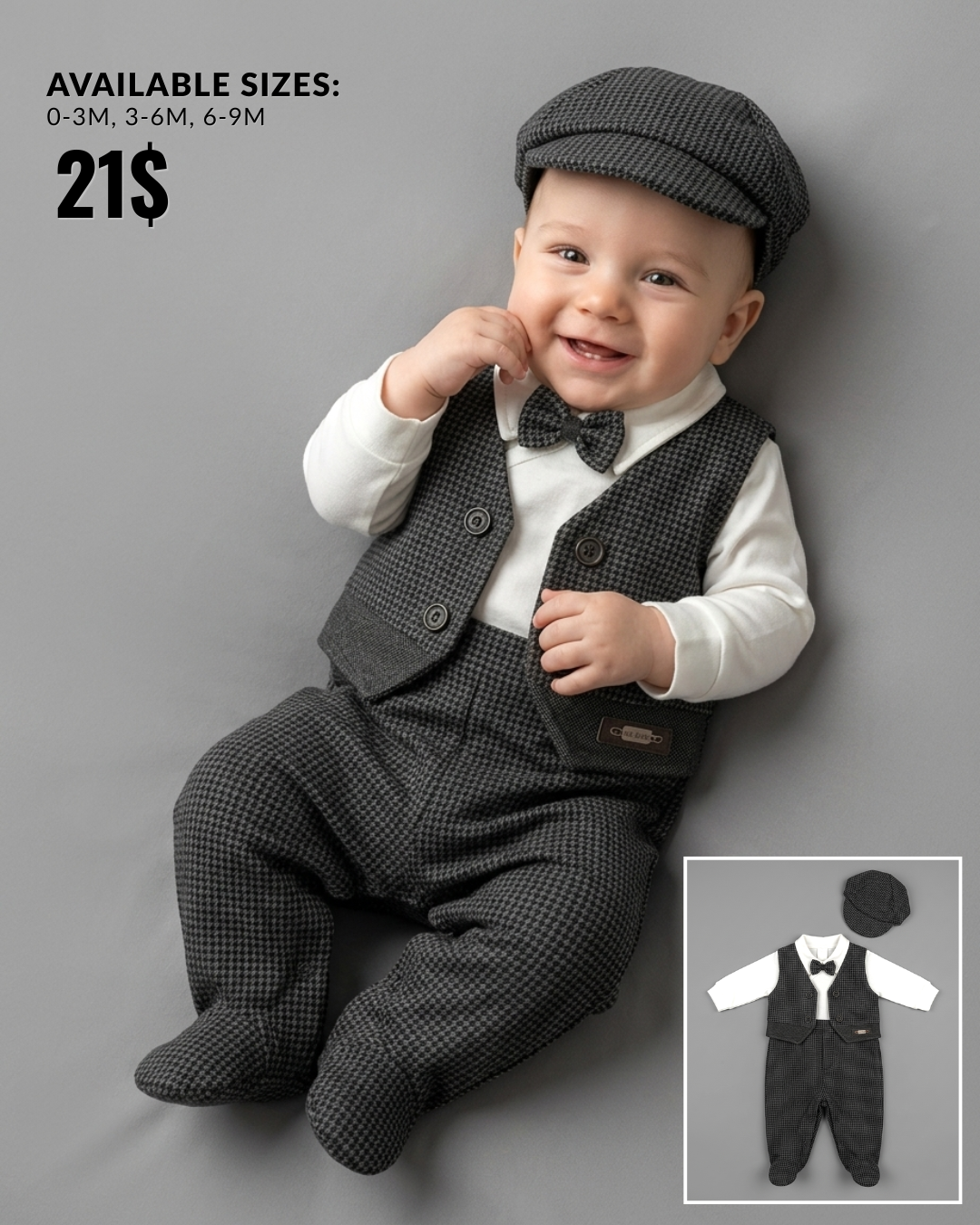 The Barclay Newsboy Vest Suit & Cap 4-Piece Set – Dark Gray