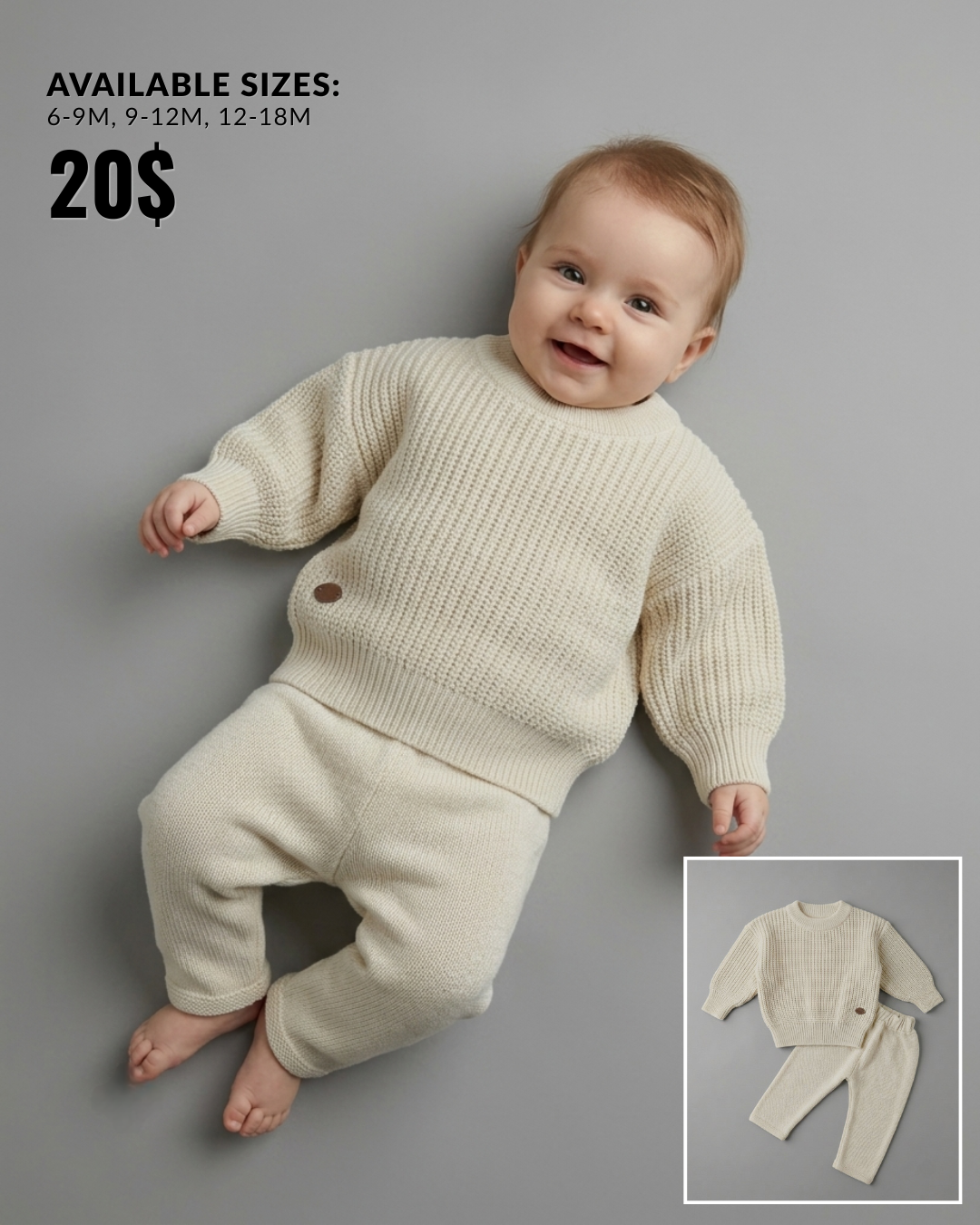 The Jonathan Cream Ribbed Knit 2-Piece Sweater Set