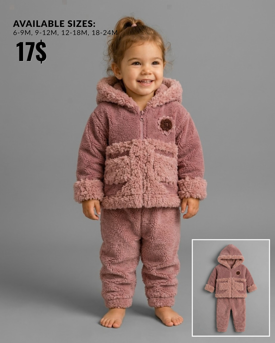 The Hazel Plush Sherpa Fleece Hooded Jacket & Pants Set – Dusty Pink