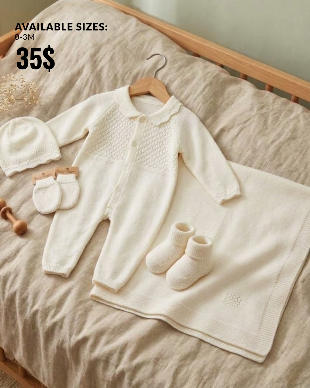 Ivory 5-Piece Newborn Knit Romper & Blanket Set