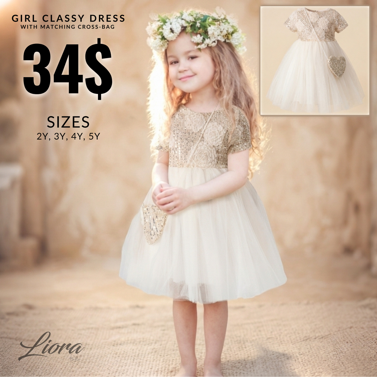 Champagne Baby Girl Party Dress – Sequins & Tulle