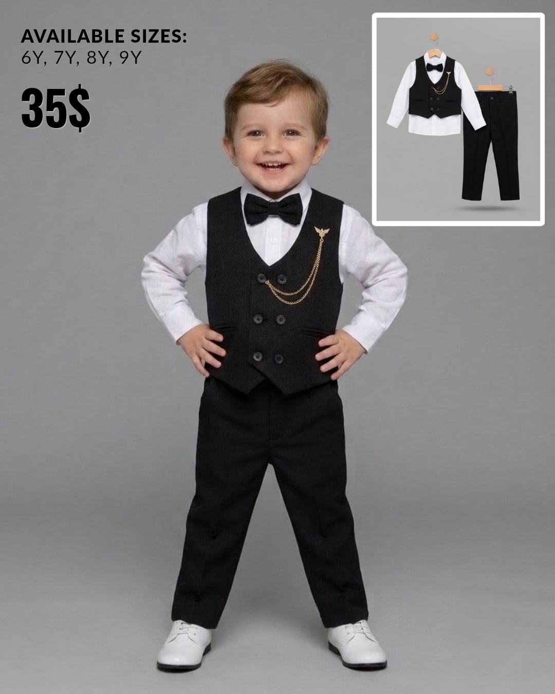 The Frederick 5-Piece Formal Suit Set with Gold Chain – Onyx Black