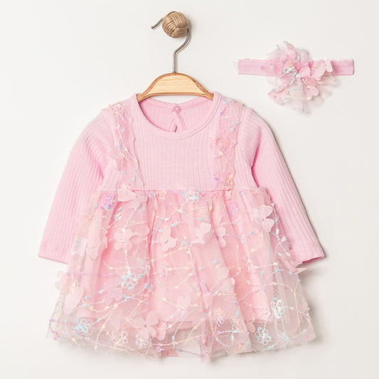 Pink Floral Tulle Dress & Headband Set