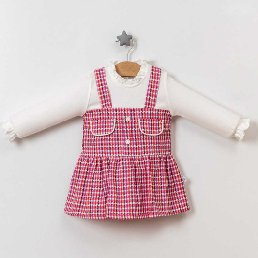 Red Plaid Pinafore & Ruffle Top