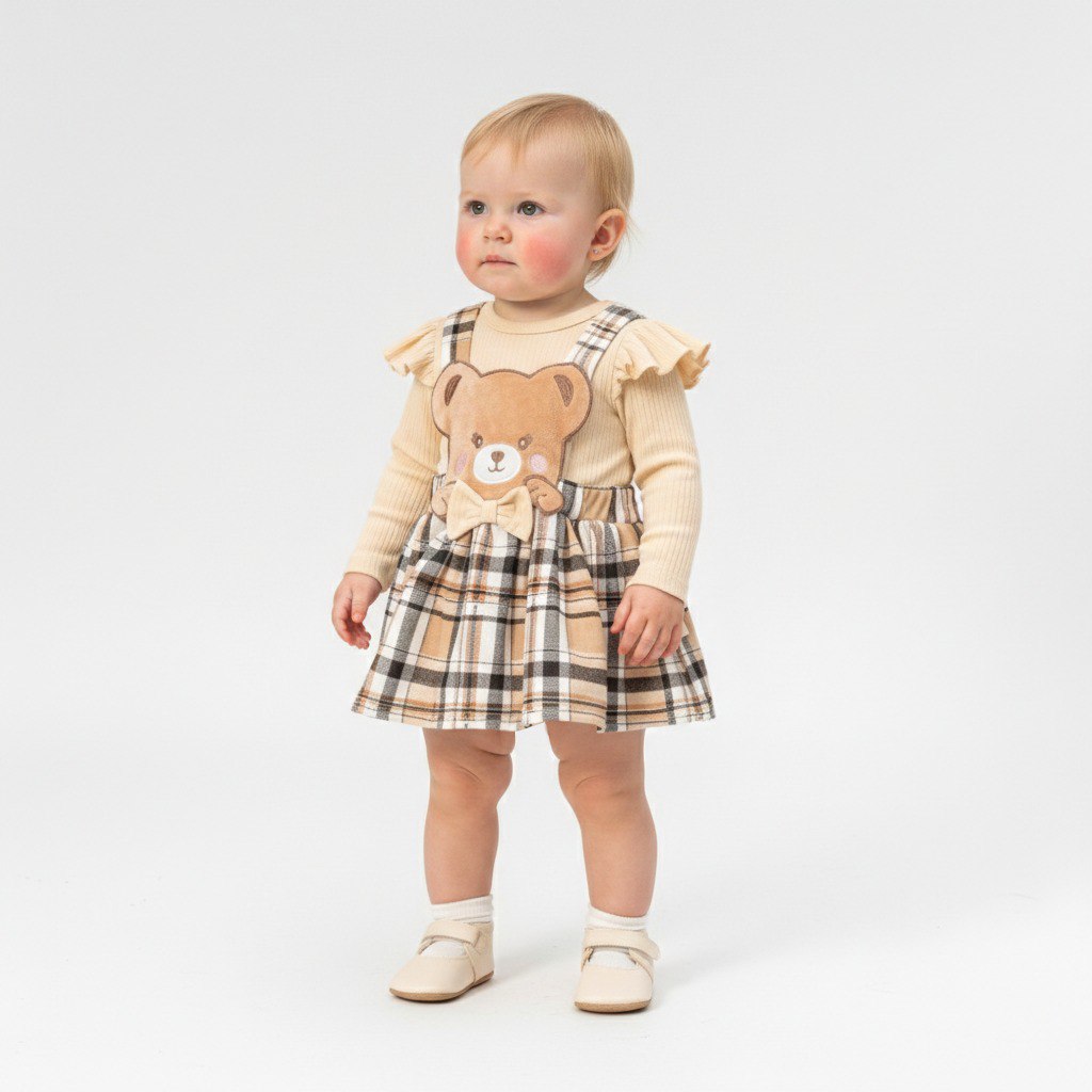 Plaid Teddy Charm – Baby Girl Outfit