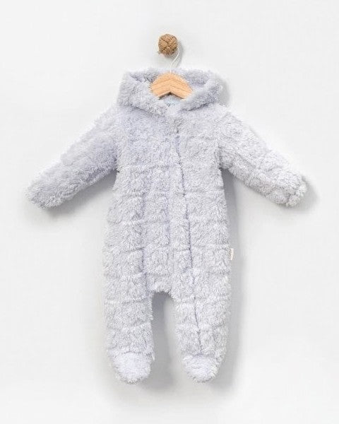 The Soren Plush Textured Hooded Footed Romper – Light Gray