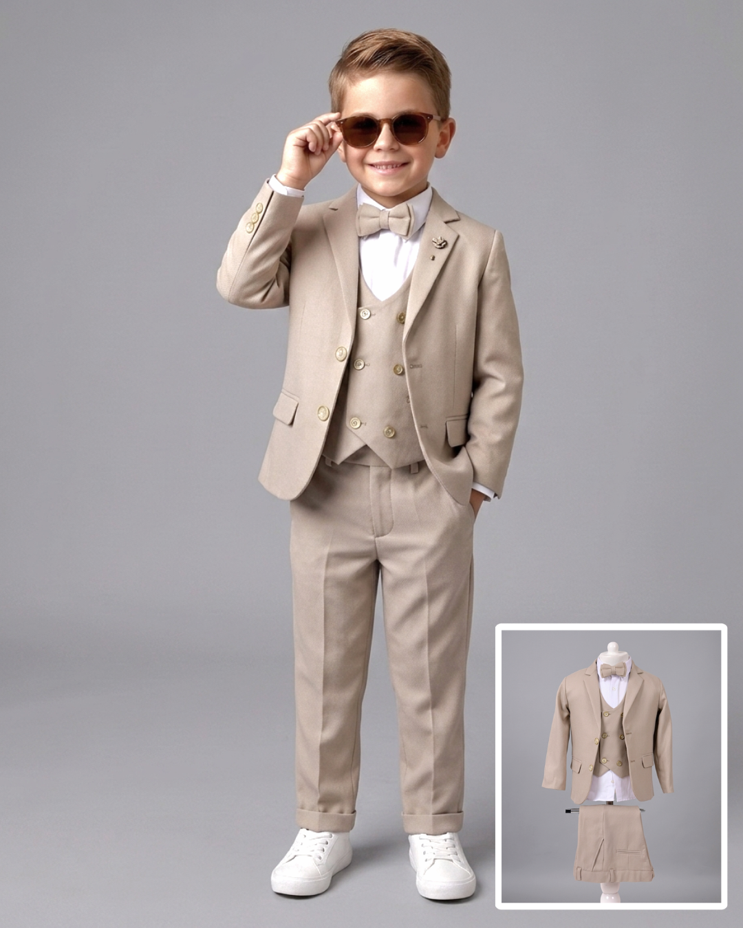 The Louis 5-Piece Formal Suit Set with Vest – Warm Beige