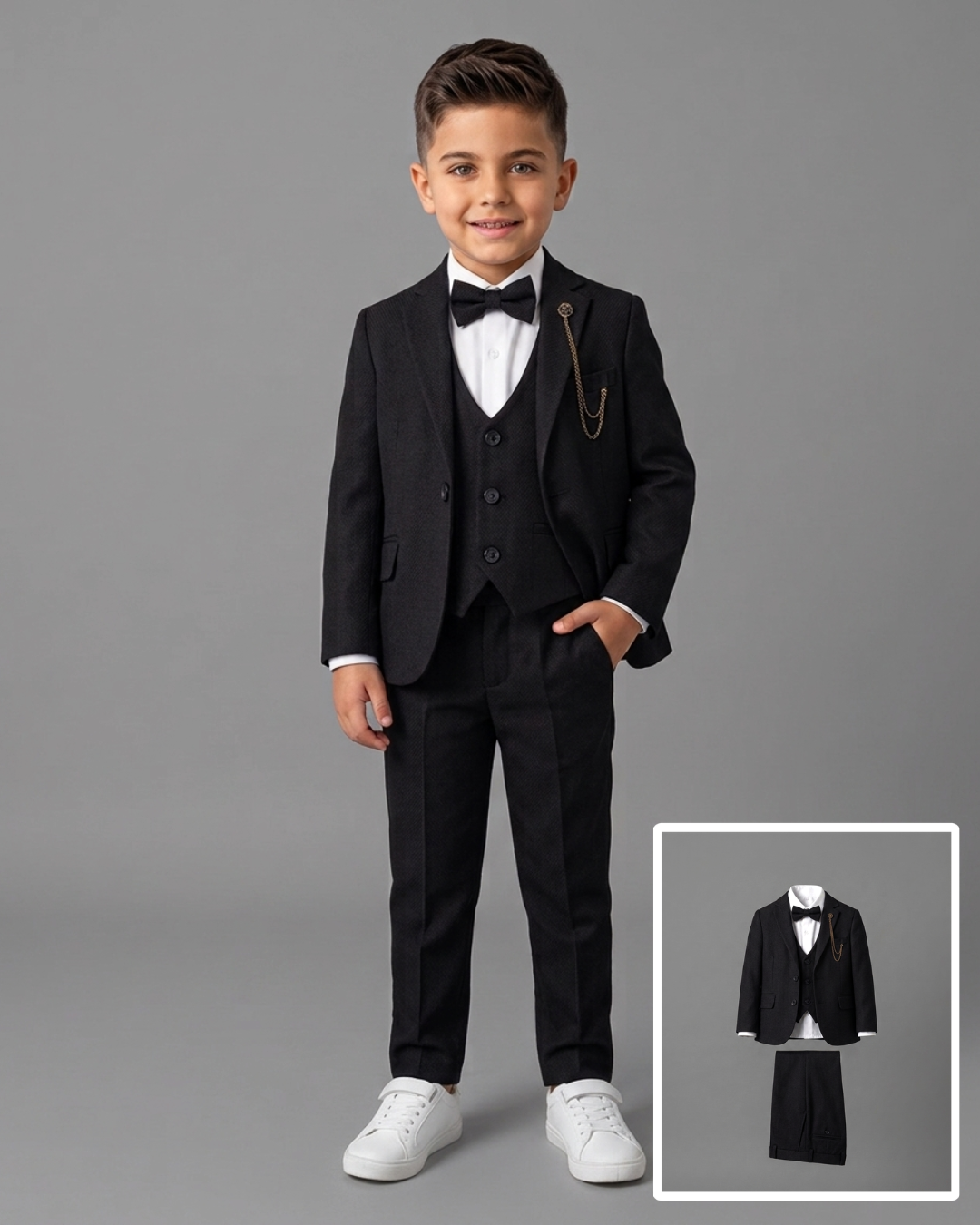 The Frederick 5-Piece Formal Suit Set with Gold Chain – Onyx Black