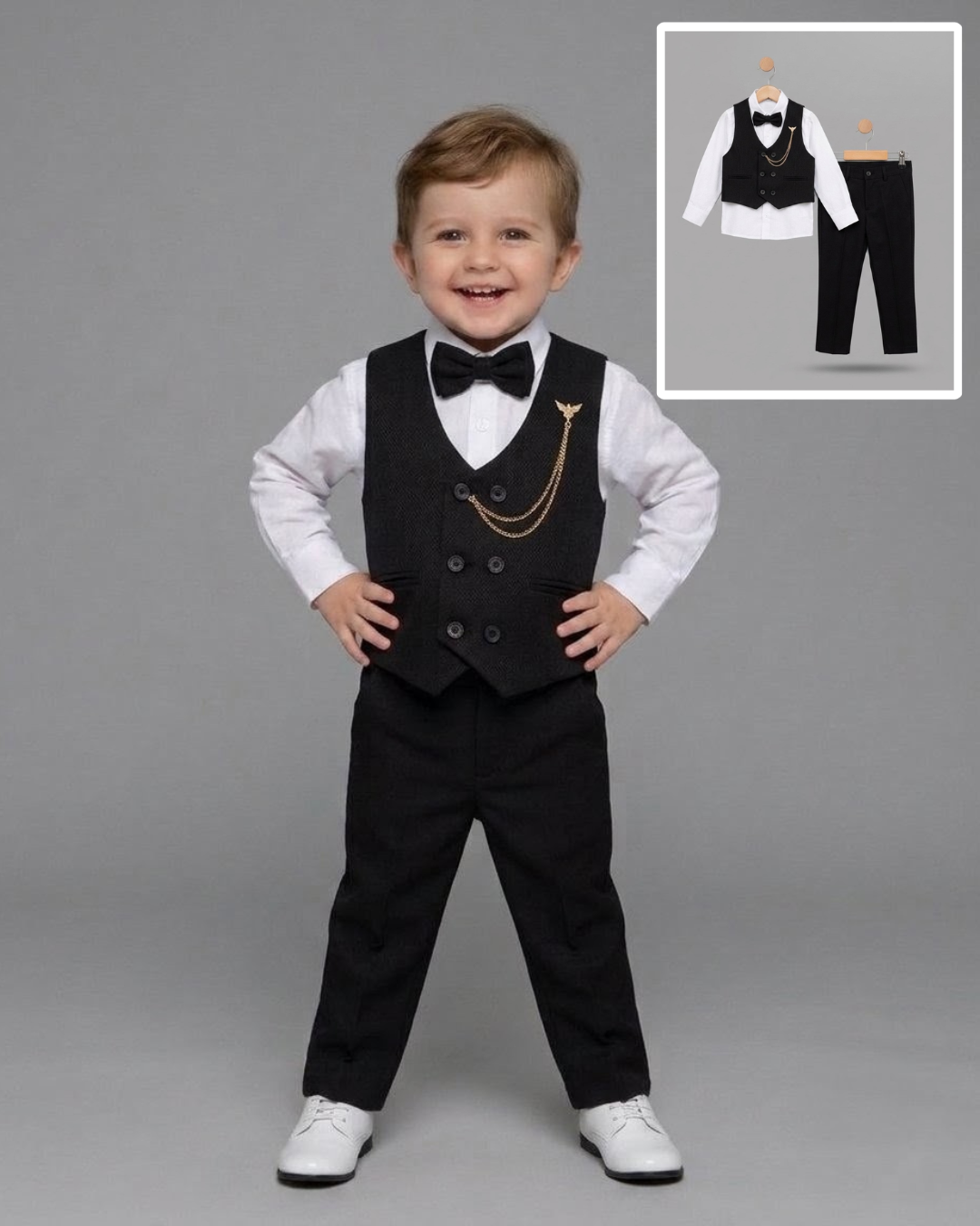 The Frederick 5-Piece Formal Suit Set with Gold Chain – Onyx Black