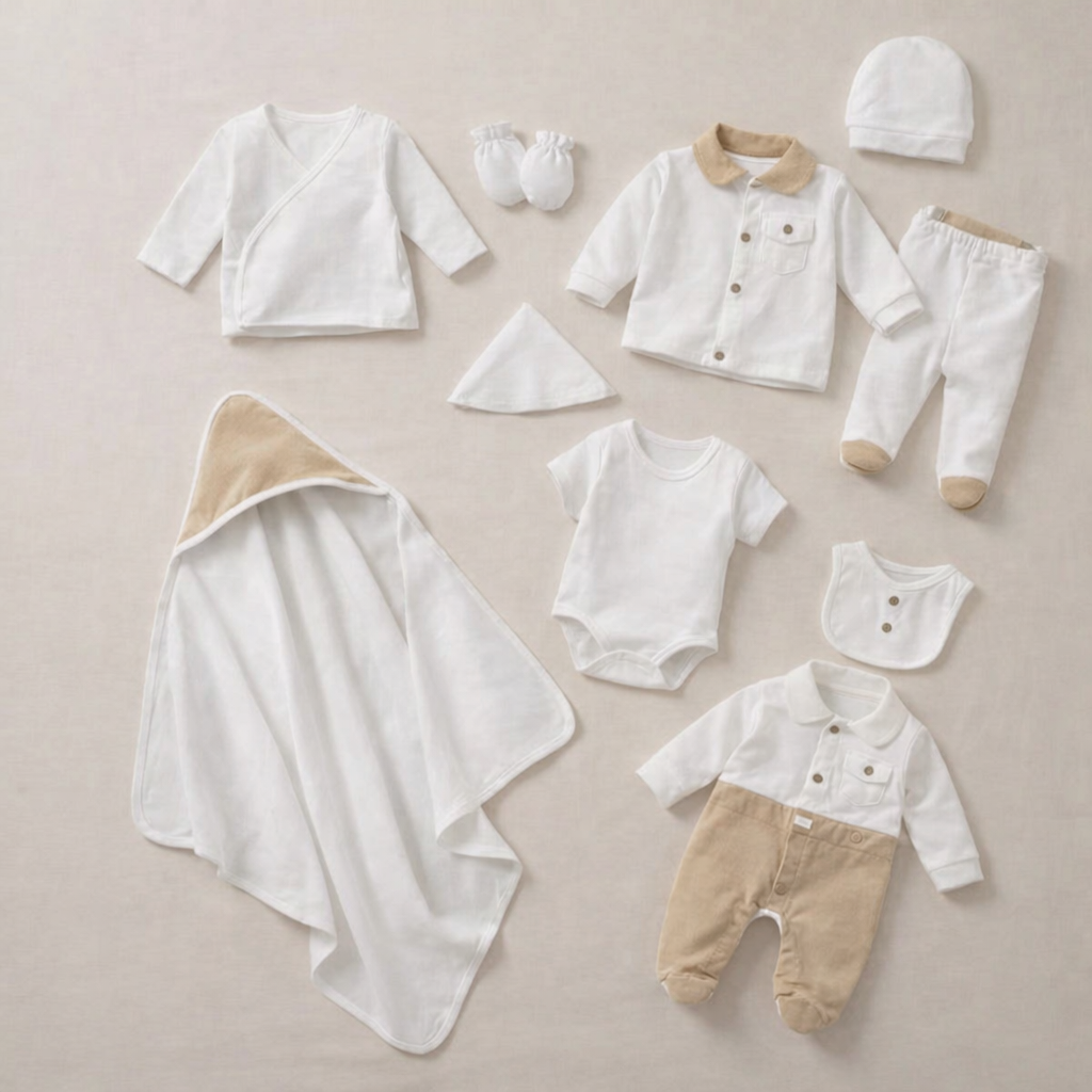Beige & White Elegance – 10 Pieces Newborn Set
