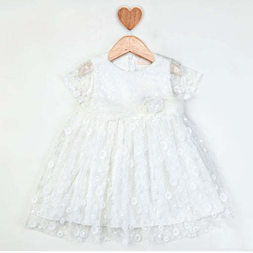 “Petal Grace” Baby Dress – Embroidered Lace & Floral Detail