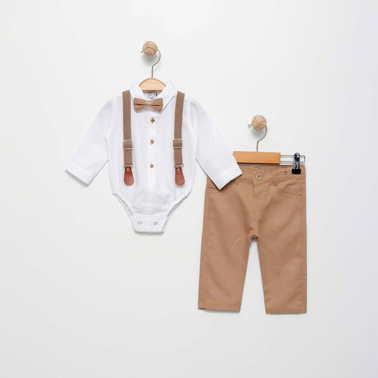 The Dapper Baby Boy Set - Beige & White